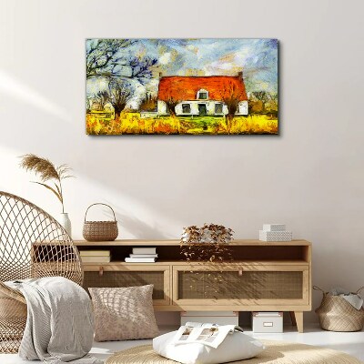 Canvas schilderij Een kleurrijk landhuisje in het landschap