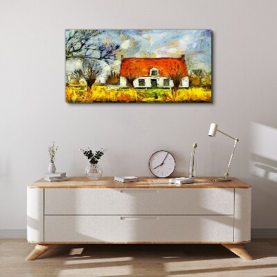 Canvas schilderij Een kleurrijk landhuisje in het landschap