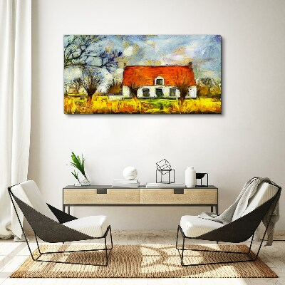 Canvas schilderij Een kleurrijk landhuisje in het landschap