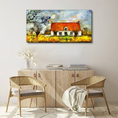 Canvas schilderij Een kleurrijk landhuisje in het landschap