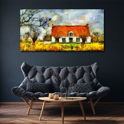 Canvas schilderij Een kleurrijk landhuisje in het landschap