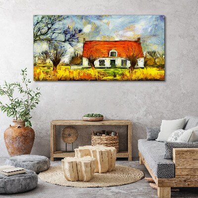 Canvas schilderij Een kleurrijk landhuisje in het landschap