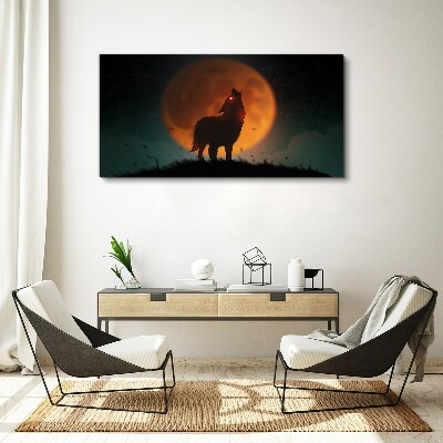 Canvas schilderij Wolf onder de maan