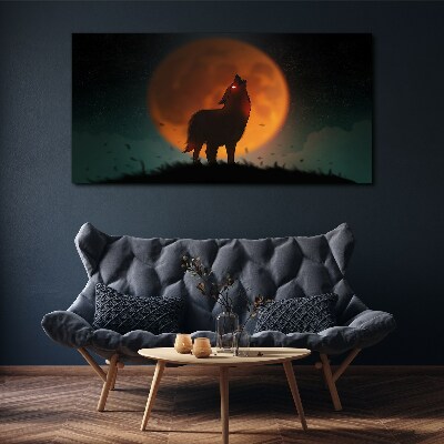 Canvas schilderij Wolf onder de maan