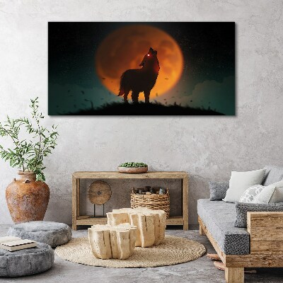 Canvas schilderij Wolf onder de maan