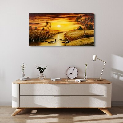 Canvas schilderij Gouden uur op de rivier