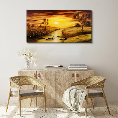 Canvas schilderij Gouden uur op de rivier