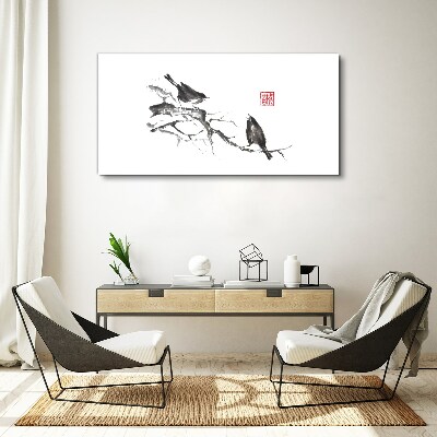 Canvas schilderij Vogels op een tak