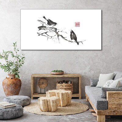 Canvas schilderij Vogels op een tak