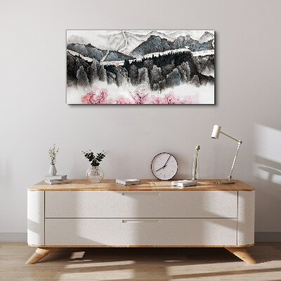 Foto op canvas Een vredig berglandschap met bloemen