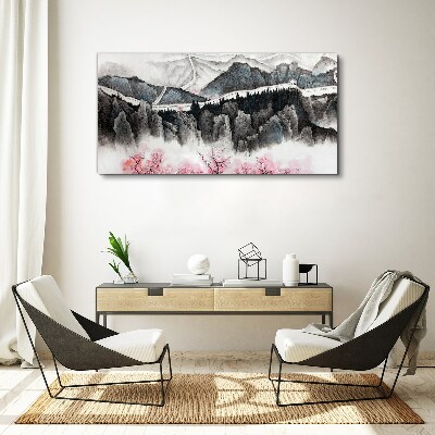 Foto op canvas Een vredig berglandschap met bloemen