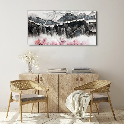 Foto op canvas Een vredig berglandschap met bloemen