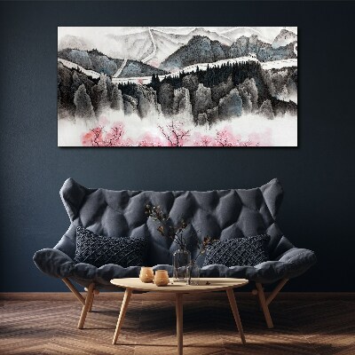 Foto op canvas Een vredig berglandschap met bloemen