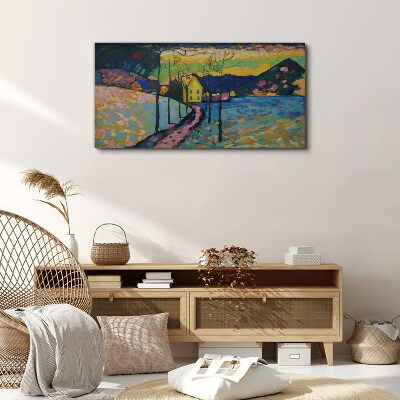 Canvas schilderij Kleurrijk landschap met een huis