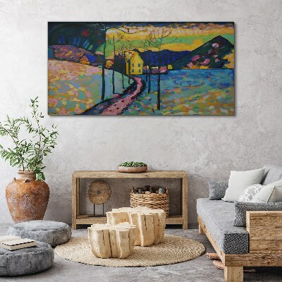 Canvas schilderij Kleurrijk landschap met een huis