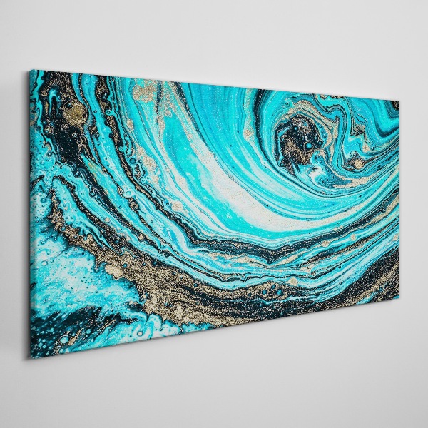 Canvas schilderij Oceaan wervelt in blauw en goud