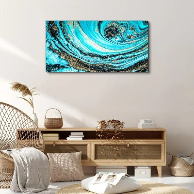 Canvas schilderij Oceaan wervelt in blauw en goud