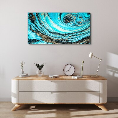 Canvas schilderij Oceaan wervelt in blauw en goud