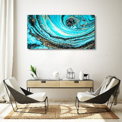 Canvas schilderij Oceaan wervelt in blauw en goud