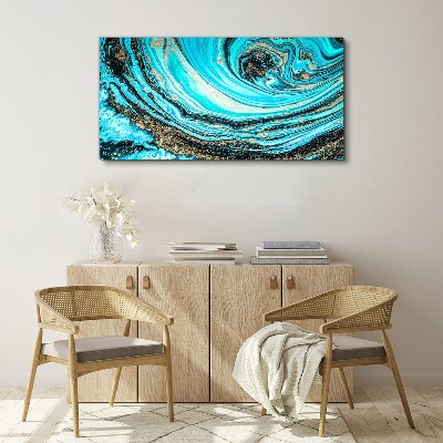 Canvas schilderij Oceaan wervelt in blauw en goud