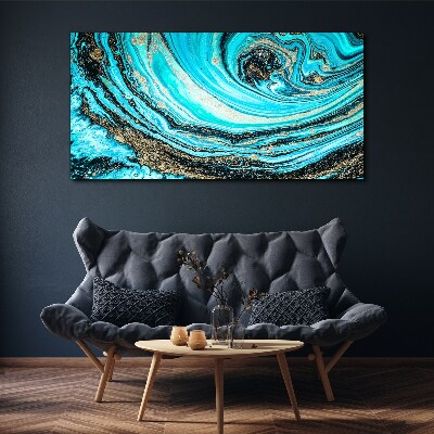 Canvas schilderij Oceaan wervelt in blauw en goud