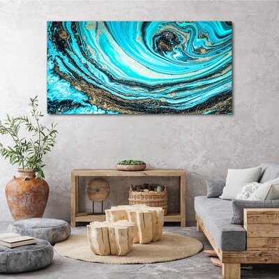 Canvas schilderij Oceaan wervelt in blauw en goud