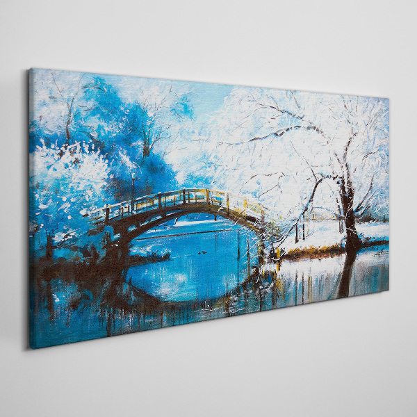 Foto op canvas Winterbrug in een blauw landschap