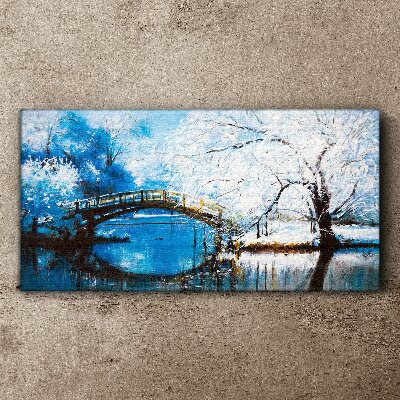 Foto op canvas Winterbrug in een blauw landschap