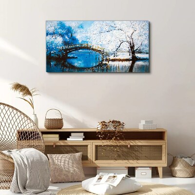 Foto op canvas Winterbrug in een blauw landschap