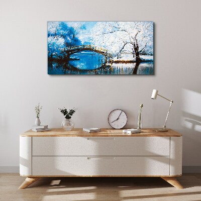 Foto op canvas Winterbrug in een blauw landschap