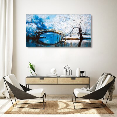 Foto op canvas Winterbrug in een blauw landschap