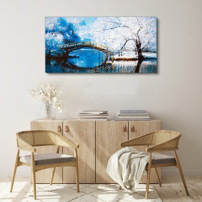 Foto op canvas Winterbrug in een blauw landschap