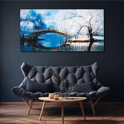 Foto op canvas Winterbrug in een blauw landschap
