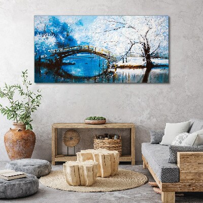 Foto op canvas Winterbrug in een blauw landschap