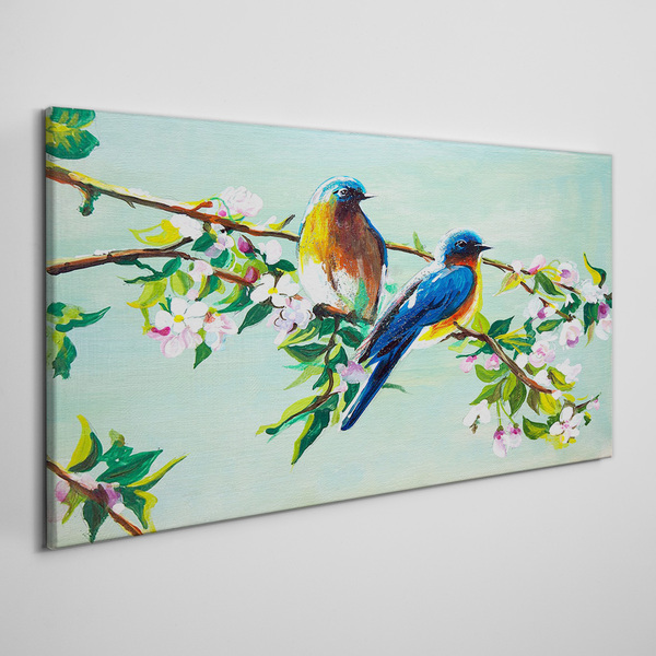 Canvas schilderij Vogels op een bloeiende tak