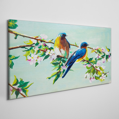 Canvas schilderij Vogels op een bloeiende tak