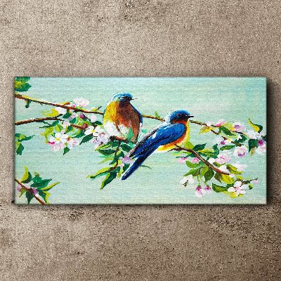 Canvas schilderij Vogels op een bloeiende tak
