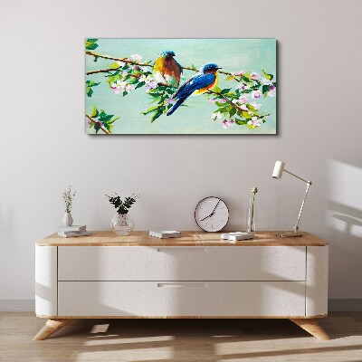 Canvas schilderij Vogels op een bloeiende tak