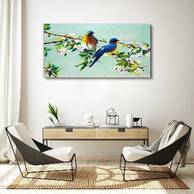 Canvas schilderij Vogels op een bloeiende tak