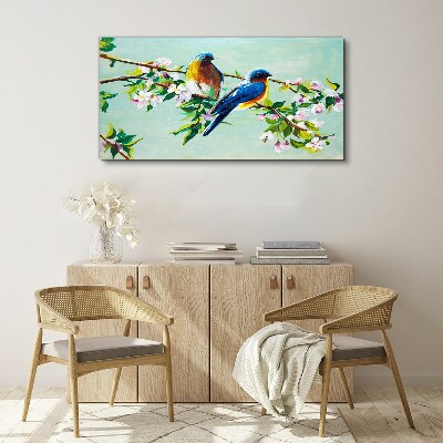Canvas schilderij Vogels op een bloeiende tak