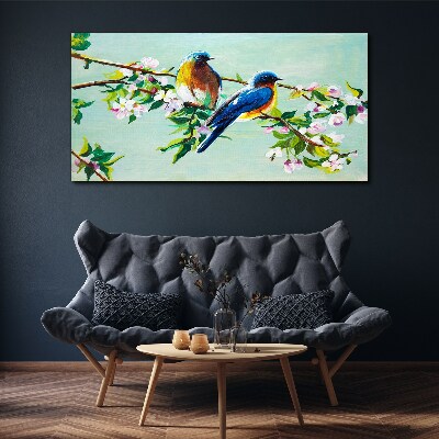 Canvas schilderij Vogels op een bloeiende tak