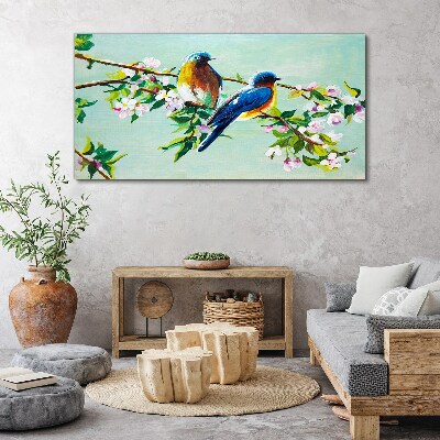 Canvas schilderij Vogels op een bloeiende tak