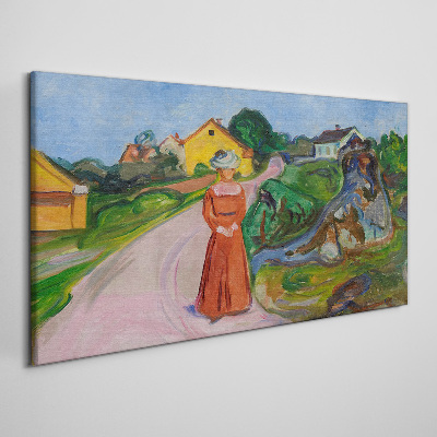 Schilderij op doek Munch's Vrouw in een rode jurk