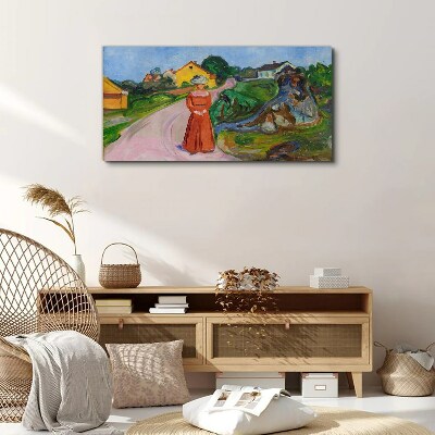 Schilderij op doek Munch's Vrouw in een rode jurk