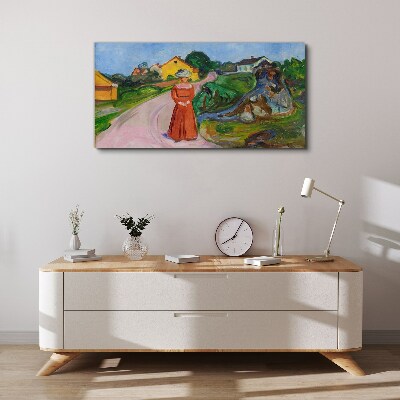 Schilderij op doek Munch's Vrouw in een rode jurk