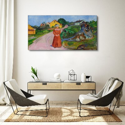 Schilderij op doek Munch's Vrouw in een rode jurk