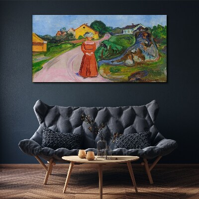 Schilderij op doek Munch's Vrouw in een rode jurk