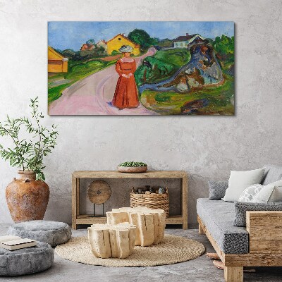 Schilderij op doek Munch's Vrouw in een rode jurk