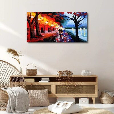 Canvas schilderij Een romantische wandeling in een kleurrijk park