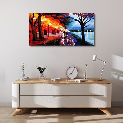 Canvas schilderij Een romantische wandeling in een kleurrijk park